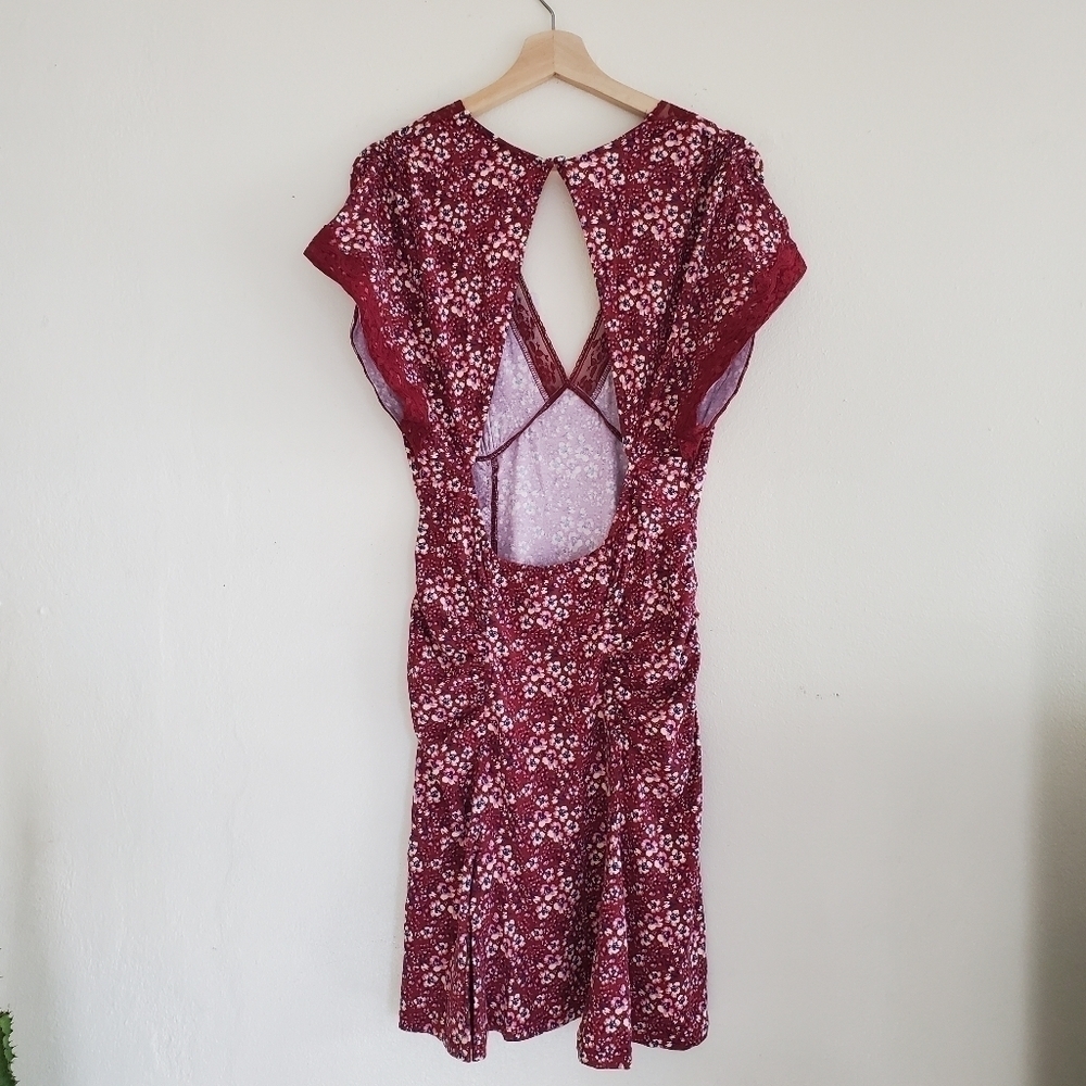 NWT Free People Sweet Talker Floral Mini Dress Burgundy Large - Picture 13 of 13